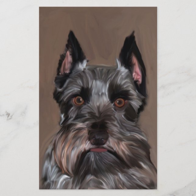 Miniature Schnauzer Water Colour Art Painting Stationery (Front)