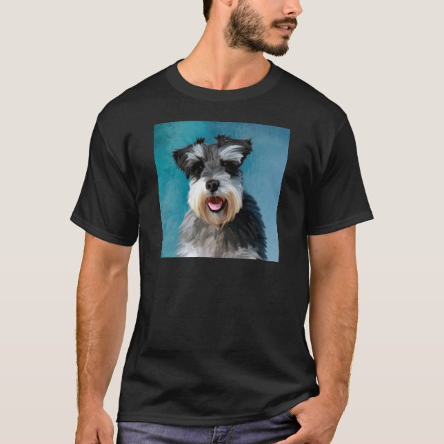 Miniature Schnauzer Water Colour Art Painting T-Shirt (Front)