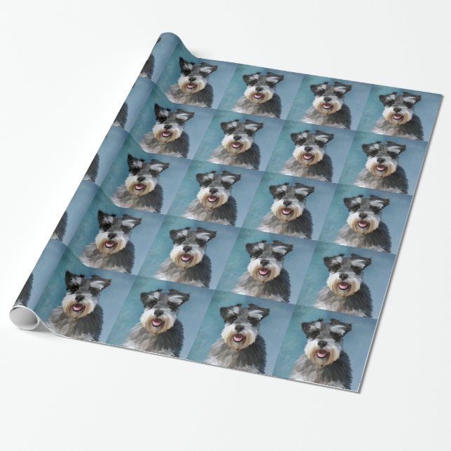 Miniature Schnauzer Water Colour Art Painting Wrapping Paper (Unrolled)