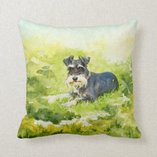Miniature Schnauzer Watercolor Digital Art Cushion