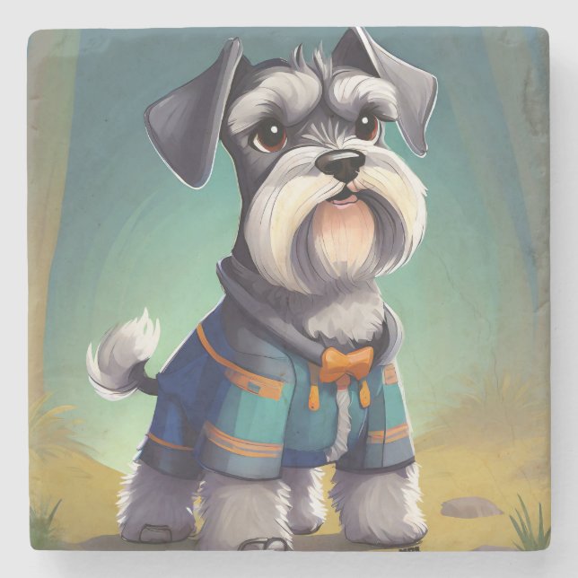 Miniature Schnauzer Wearing a Coat Stone Coaster (Front)