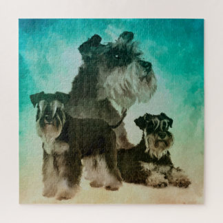Miniature Schnauzers Collage Digital Art Jigsaw Puzzle