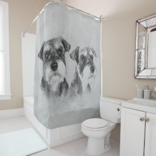 Miniature Schnauzers Grayscale Digital art Shower Curtain