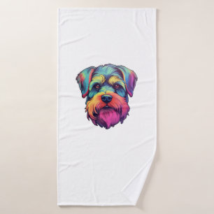 Miniature Shining Schnauzer Neon Retro Sticker   Bath Towel