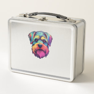 Miniature Shining Schnauzer Neon Retro Sticker Metal Lunch Box