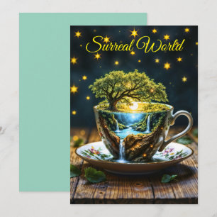 Miniature teacup wonderland colourful art invitation