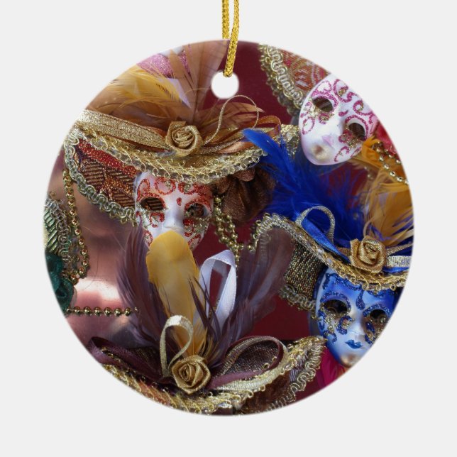miniature Venetian masks Ceramic Tree Decoration (Front)