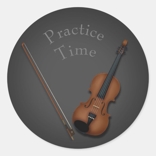 Miniature Violin & Bow Inside Personalised Classic Round Sticker (Front)