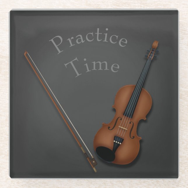 Miniature Violin & Bow Inside Personalised Glass Coaster (Front)