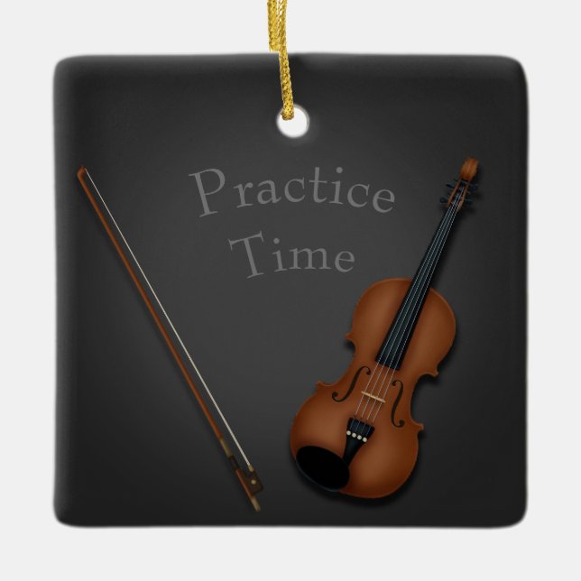 Miniature Violin & Bow Personalised Ceramic Ornament (Front)