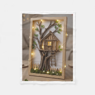 Miniature Wooden Treehouse Framed Art Fleece Blank Blanket