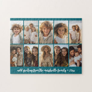 Minimal 10 Photo Collage - Basic Blue Grid Jigsaw Puzzle