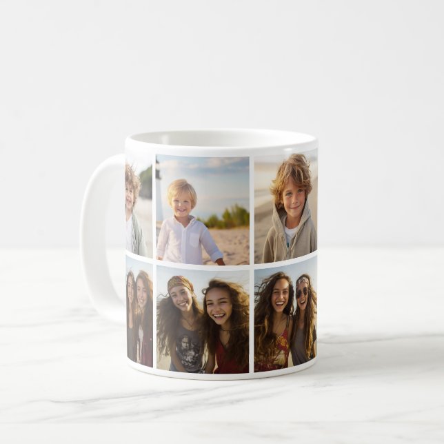 Minimal 10 Photo Collage - Basic White Grid Coffee Mug (Front Left)