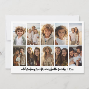 Minimal 10 Photo Collage - Basic White Grid Holiday Card