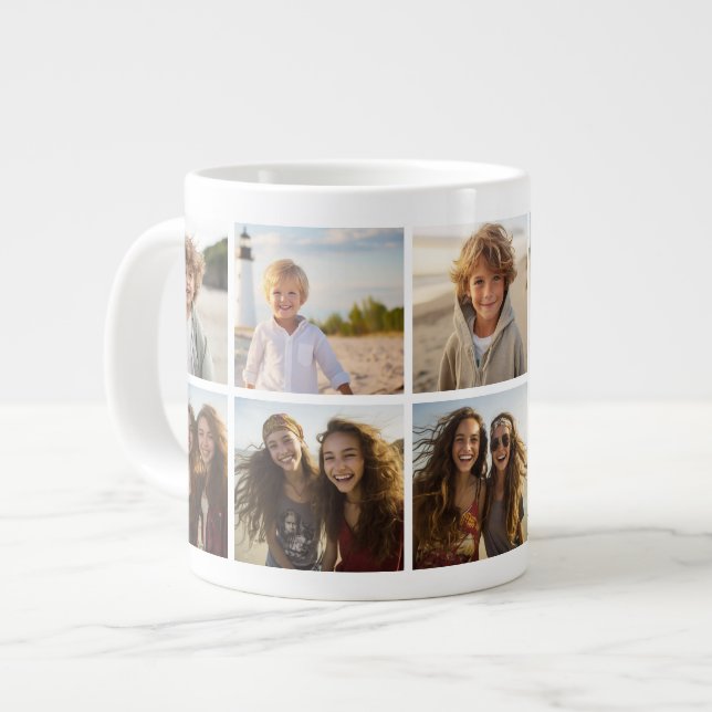 Minimal 10 Photo Collage - Basic White Grid Large Coffee Mug (Front Left)