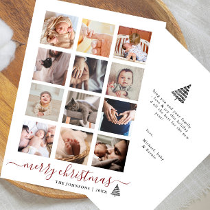 Minimal 12 Photo Collage Elegant Christmas  Holiday Card