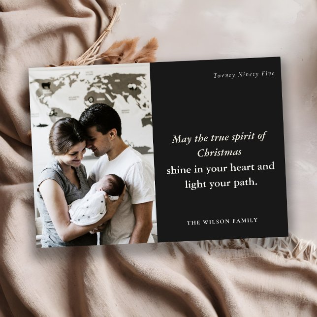 Minimal 1 Photo Black & White Christmas Spirit Holiday Card (Creator Uploaded)