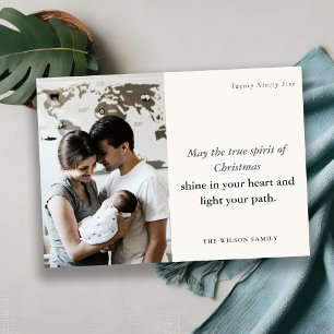 Minimal 1 Photo Black & White Christmas Spirit Holiday Card