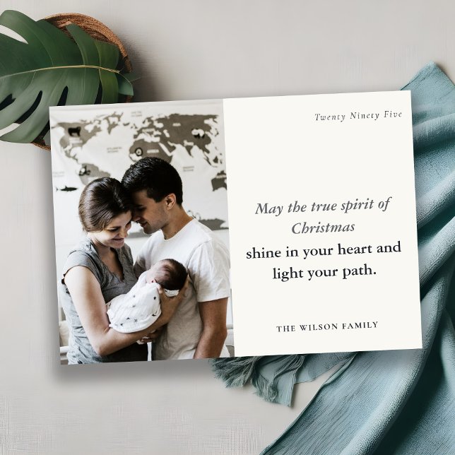 Minimal 1 Photo Black & White Christmas Spirit Holiday Card (Creator Uploaded)