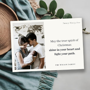 Minimal 1 Photo Black & White Christmas Spirit Holiday Card