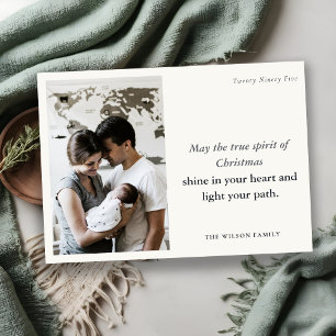 Minimal 1 Photo Black & White Christmas Spirit Holiday Card