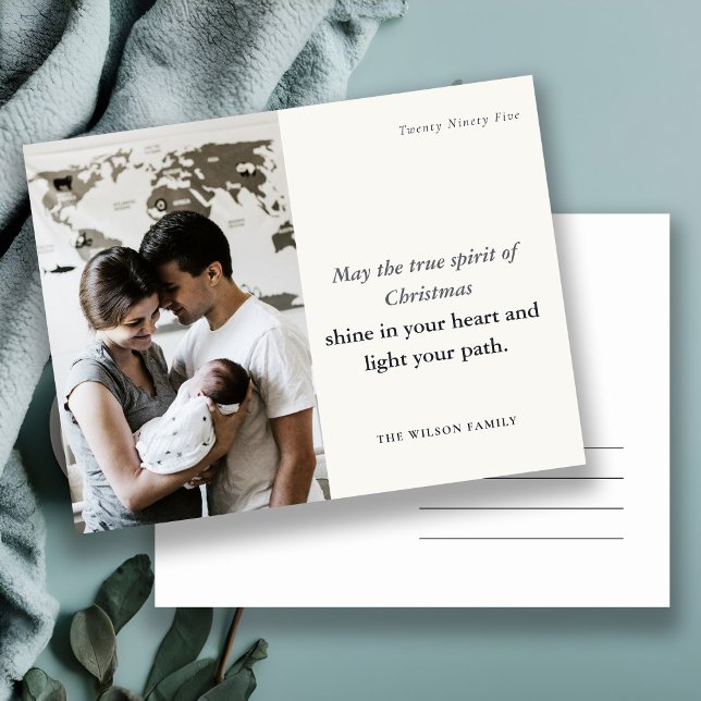 Minimal 1 Photo Black & White Christmas Spirit Holiday Postcard (Creator Uploaded)