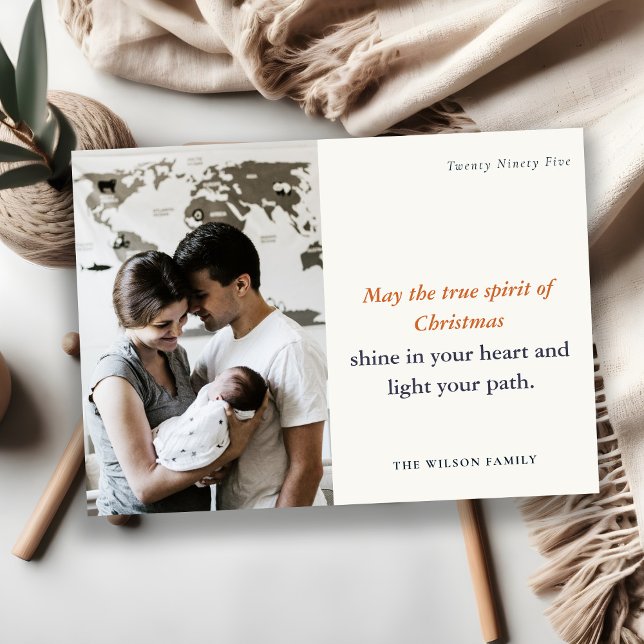 Minimal 1 Photo Navy Rust Dusky Christmas Spirit Holiday Card (Creator Uploaded)