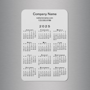 Minimal 2025 Calendar Company Name Info on Grey Magnet
