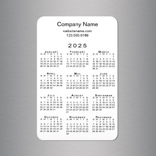 Minimal 2025 Calendar Company Name Info on White Magnet