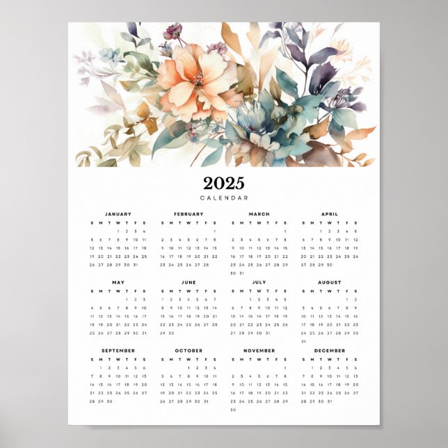 Minimal 2025 Wall Calendar Floral Bouquet Poster (Front)