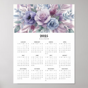 Minimal 2025 Wall Calendar Purple Flowers  Poster