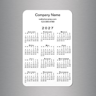 Minimal 2027 Calendar Company Name Info White Magnet