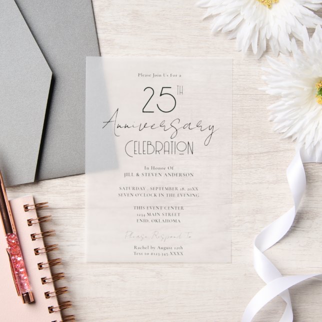 Minimal 25th Wedding Anniversary Vellum Invitations (Wedding)