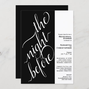 Minimal 2 Pane Wedding Rehearsal Dinner Black Invitation
