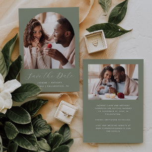 Minimal 2-Photo Boho Arch Sage Green Save The Date