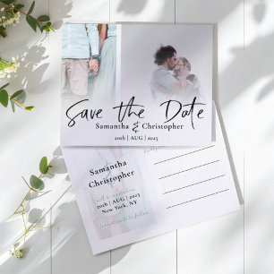 Minimal 2 Photo Collage Save the Date Announcement Postcard
