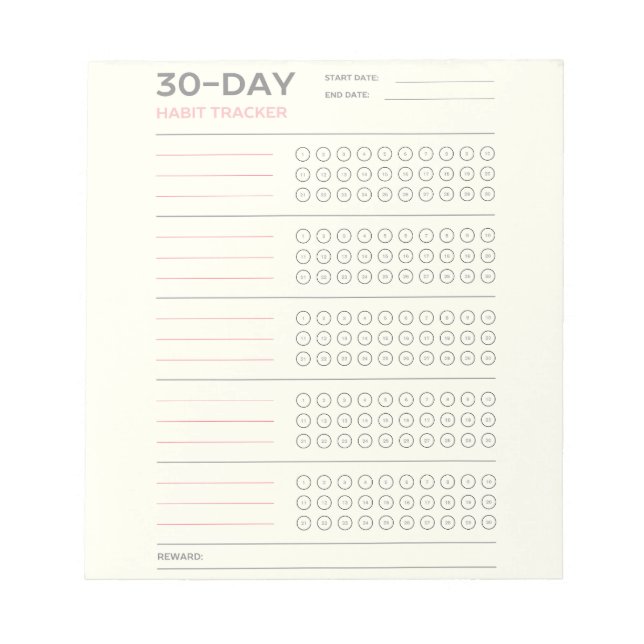 Minimal 30 Day Challenge Habit Tracker Design Notepad (Front)