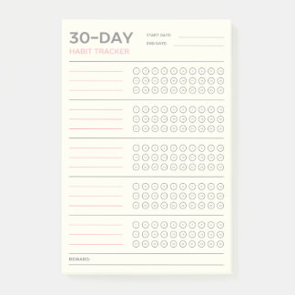 Minimal 30 Day Challenge Habit Tracker Design Post-it Notes