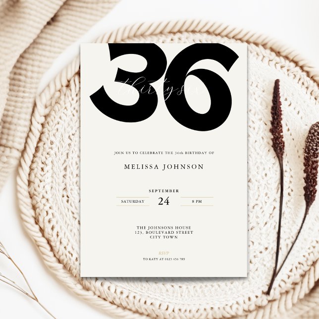 Minimal 36th Birthday Invitation - Bold Typo (Minimal 36th birthday invitation with bold typography)
