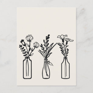Minimal 3 Flower Vases Modern Postcard