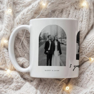 Minimal 3-Year Anniversary 3 Couple Photos Arch Coffee Mug