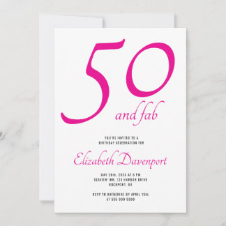 Minimal 50 and Fab Pink Birthday Invitation