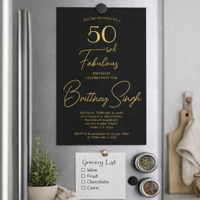 Minimal 50 and Fabulous Black 50th Birthday Party  Invitation (Creator Uploaded)