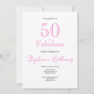 Minimal 50 and Fabulous Pink 50th Birthday Invitation
