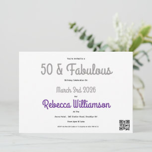 Minimal 50 and Fabulous Pink 50th Birthday Invitation