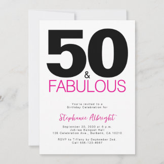 Minimal 50 and Fabulous Pink 50th Birthday Party I Invitation