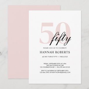 Minimal 50 and Fabulous Pink 50th Birthday Party Invitation