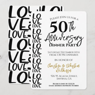 Minimal 50th Wedding Anniversary Dinner Party Invitation