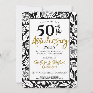 Minimal 50th Wedding Anniversary Party Black Gold Invitation
