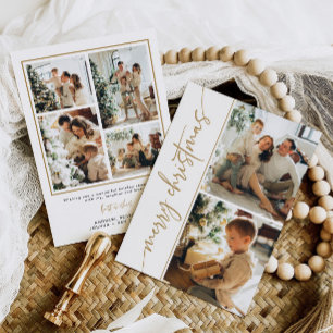 Minimal 6 Photo Christmas Card Modern Gold Elegant